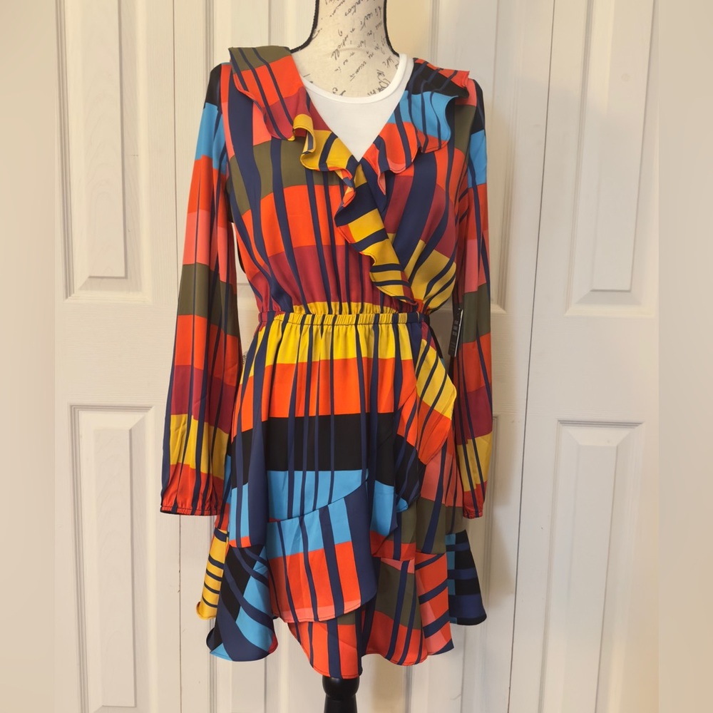 Express Blue and Orange Modern Middi Dress